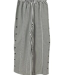 Women’s Wide Leg Black/Charcoal Grey and White Striped Pants